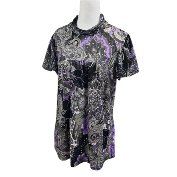 dressbarn Tops - Dressbarn Paisley Dark Floral Puff Sleeve Y2K High Neck Blouse Sz XL